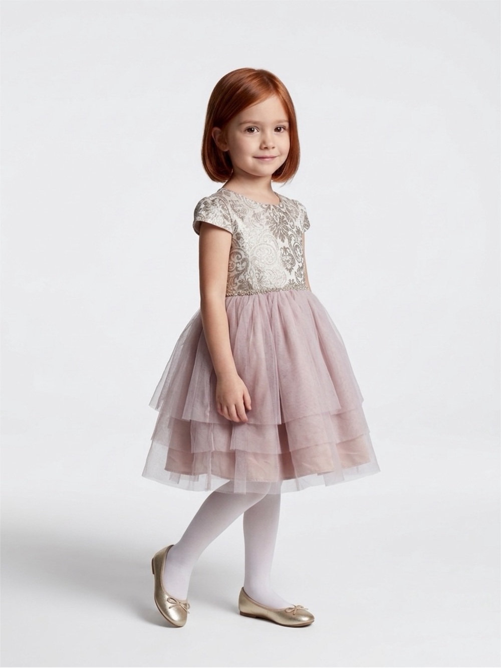 Rare Editions Girls Size 5 Pink Fit & Flare Tulle Paisley Metallic Party Dress